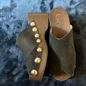 Ganni Black Suede clogs with silver detailing